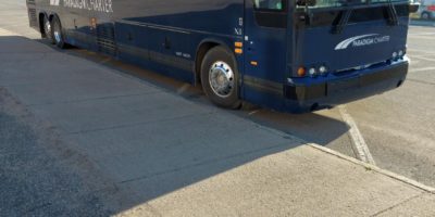 Paradigm Bus Charter's sleek and stylish blue bus, providing reliable and comfortable transportation in Saskatchewan.